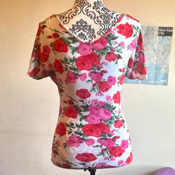 Floral V-Neck Top w/ open sleeves - Picture 3 of 7